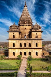 India tourist landmark, royal cenotaphs of Orchha. Orchha, Madhya Pradesh, India, Asia