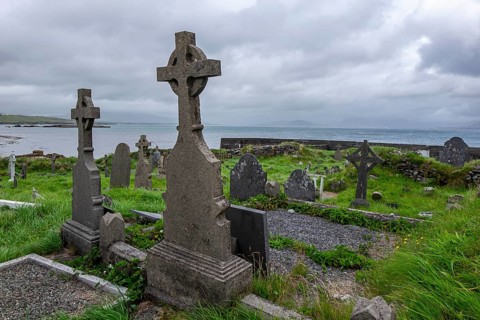 Cemetery at Ballinskelligs Abbey, County Kerry, Ireland, Europe