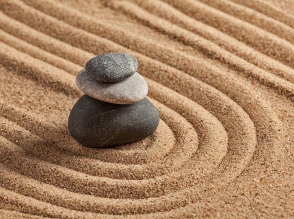 Japanese Zen stone garden, relaxation, meditation, simplicity and balance concept, pebbles and