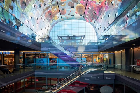 ROTTERDAM, THE NETHERLANDS, MAY 11, 2017: Interior view of the Market Hall (Markthaal) residential