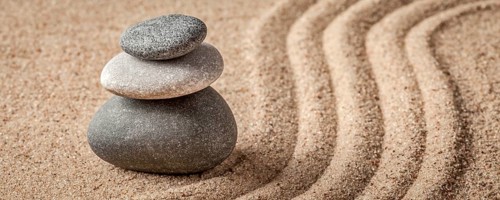 Japanese Zen stone garden, relaxation, meditation, simplicity and balance concept, letterbox
