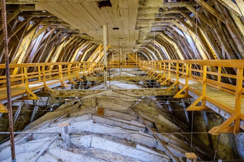 In the attic above the vault of St. Martin's Church in Memmingen in Unterallgäu, Swabia, Bavaria,