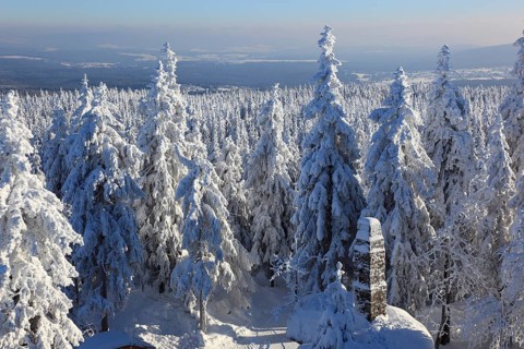 Winter landscape in the Fichtel Mountains, view from the Ochsenkopf, Bayreuth County, Upper