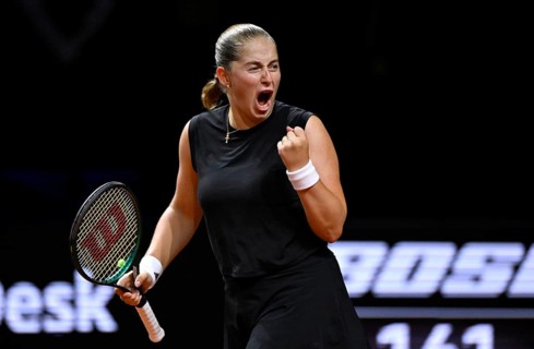 Jelena Ostapenko LAT Cheering Gesture Gesture Tennis Women Porsche Cup, Grand Prix, GP, Stuttgart