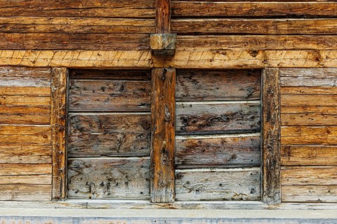 Old loading door on a hay barn, Chandolin, Val d'Anniviers, Valais Alps, Canton Valais,