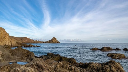 Rocky coast, Cabo de Gata-Nijar Natural Park, Almeria, Andalusia, Spain, Europe