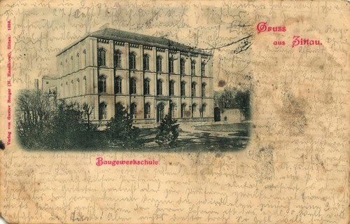 Historical postcard, picture postcard, Baugewerkschule in Zittau, Saxony, Germany, digitally