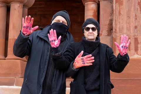Detroit, Michigan USA - 5 April 2025 - A 'Hands Off' demonstration protests the Trump