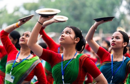 Youths participates in a Bihu dance workshop ahead of Rongali Bihu Festival, in Guwahati, India on