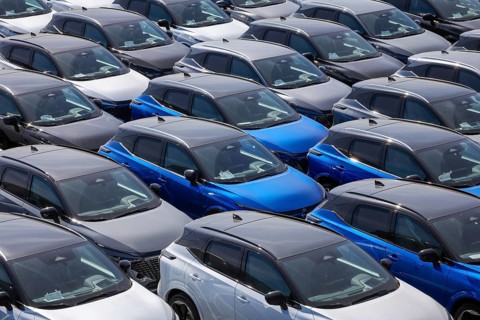 Duisburg, North Rhine-Westphalia, Germany - New cars, transhipment centre, car terminal in Duisburg
