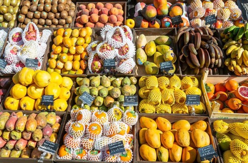 Display outside Brothers Fruit and Vegetables shop, East Dulwich, London, England, UK