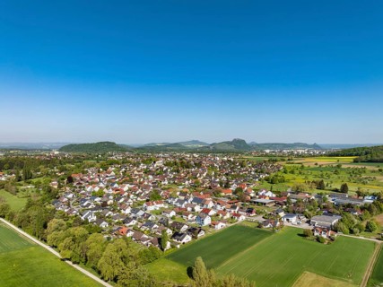 Aerial view of the municipality Rielasingen-Worblingen, district Worblingen, on the horizon the