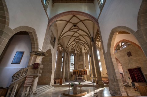Interior with altar of St Andrew's Church, Weißenburg, Middle Franconia, Bavaria, Germany, Europe