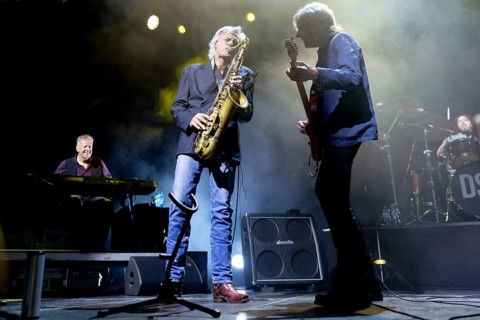 Chris White (L), saxophonist and Terence Reis, singer and guitarist of The Dire Straits Experience,