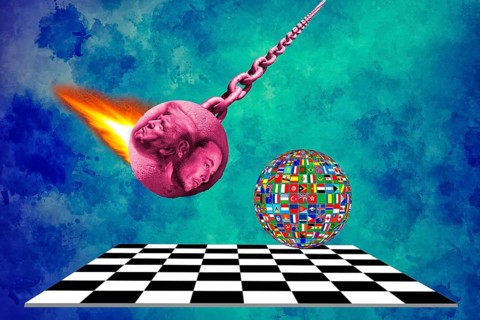 Symbolic image, Trump und Musk-Weltbestimmung, Abrißbirne Trump und Musk, Wahn von Deals und Zölle,
