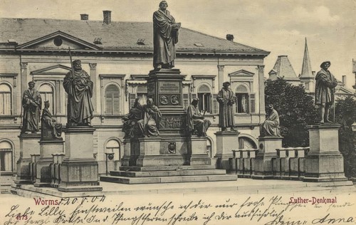 Historical postcard, picture postcard, Luther monument in Worms, Rhineland-Palatinate, Germany,