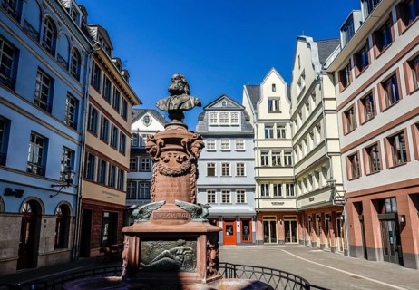 New Old Town, Hühnermarkt with Friedrich Stoltze Fountain, Frankfurt am Main, Hesse, Germany,