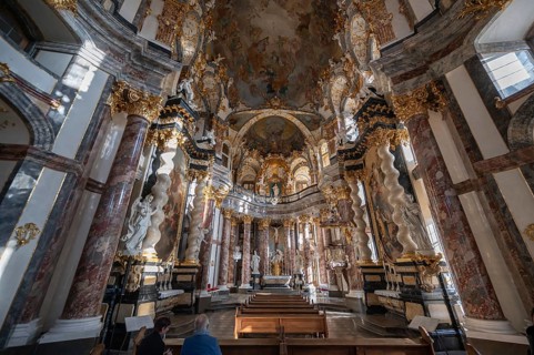 Interior of the Court Church of the Würzburg Residence, consecrated in 1743, Würzburg, Lower