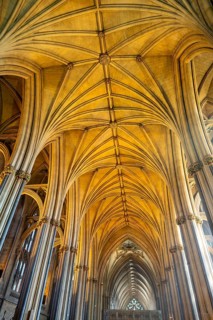 Vaulted roof ceiling inside Bristol cathedral church, Bristol, England, UK