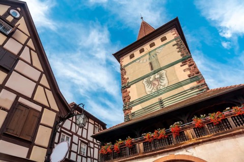 The Obertorturm tower on Victor-Kretz-Straße in the old town of Gengenbach in the Black Forest,
