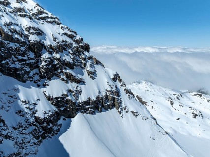 Flank with ascent route, Piz Kesch mountain peak, Grisons Haute Route, Albula Alps, Rhaetian Alps,