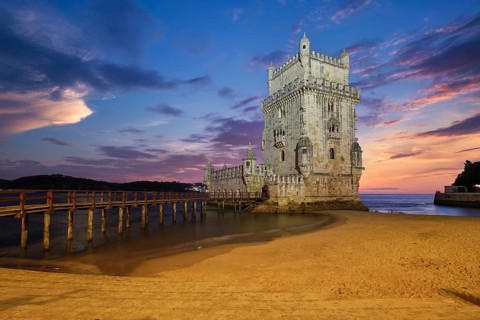 Belem Tower or Tower of St Vincent, famous tourist landmark of Lisboa and tourism attraction, on