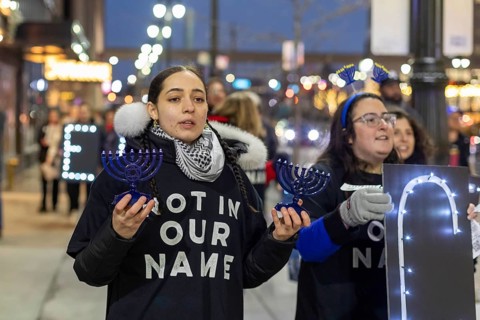 Detroit, Michigan USA, 7 December 2023, On the first night of Hanukkah, Jews for Ceasefire carried