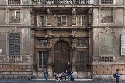 Atlases at the entrance portal Palazzo Gio Carlo Brignole, built in 1671, today used as an office