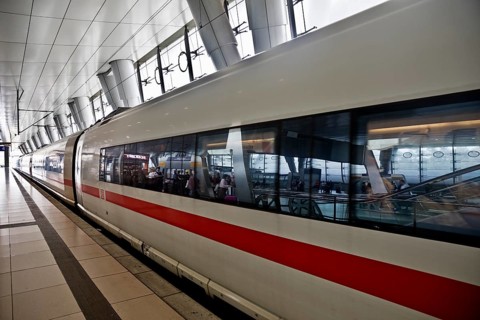 Intercity-Express ICE on the platform at the long-distance railway station, airport, Frankfurt am