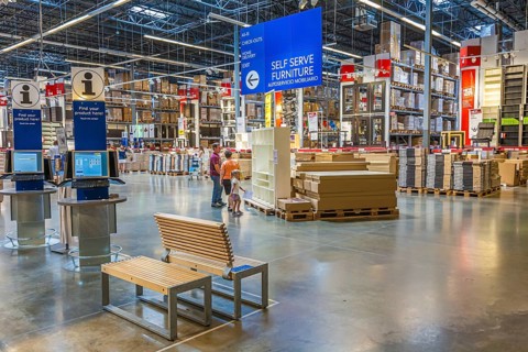 Customers inside warehouse area of IKEA home store