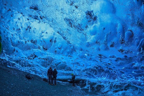Tourists inside an ice cave, glacier cave, Vatnajökull, Iceland, Europe