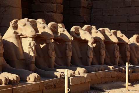 Luxor, Karnak Temple, columns and ram figures of the Amun-Re-Temple in Karnak, Africa, Upper Egypt,