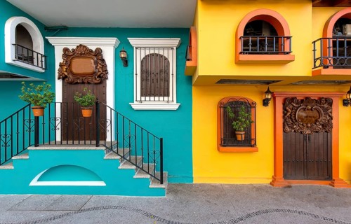 Puerto Vallarta colorful streets in historic city center near the sea promenade (Malecon) and Playa