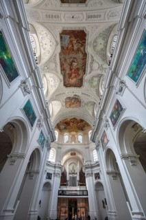 Decorative vault with organ loft, St Kilian's Cathedral, detail, Würzburg, Lower Franconia,