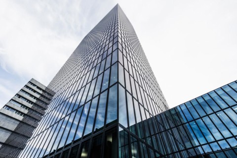 Modern architecture, high-rise building, Messeturm, Basel, Canton of Basel-Stadt, Switzerland,