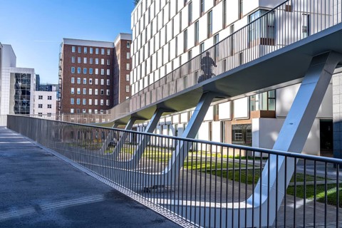 The Parkbruk, cycle and pedestrian bridge in the city centre of Antwerp, crosses a multi-lane city