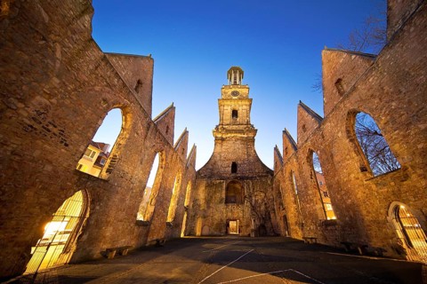 Aegidienkirche in the evening, not rebuilt, memorial to the victims of war and violence, Hanover,