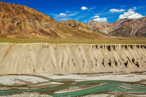 Himalayan landscape in Himalayas near Baralacha La pass. Himachal Pradesh, India, Asia