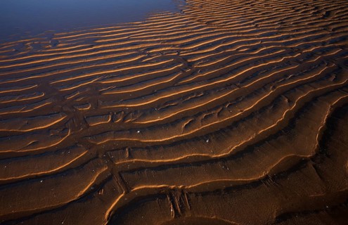 Sand ripples, wavy lines in the sand, structure, sandy beach, Meia Praia beach, Lagos, Atlantic