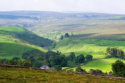 Farms over North Pennines, Cumbria, Durham, Northumberland, North Yorkshire, England, United