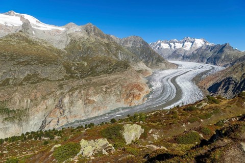 Aletsch glacier, glacier tongue, panorama, climate change, decline, global warming, ice, global
