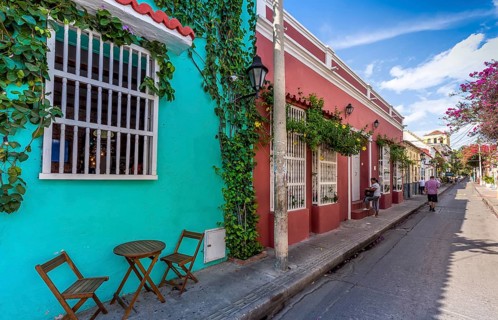 Cartagena, Colombia, 18 February, 2020: Scenic colorful streets of Cartagena in historic Getsemani