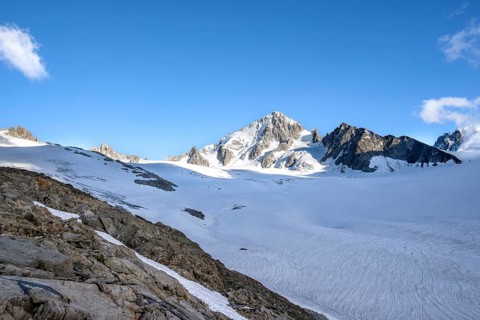 High alpine mountain landscape, summit of the Aiguille de Chardonnet and Glacier du Tour, glaciers