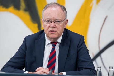 Stephan Weil (Minister-President of Lower Saxony, SPD) at a press conference after the