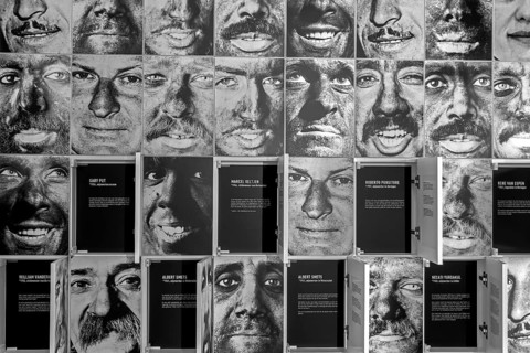 Coal miners' portraits in the be-MINE Mijnmuseum, coal mine museum at Beringen-Mijn, Beringen,