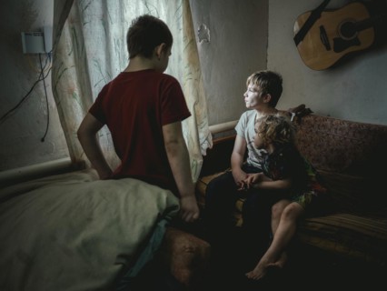 Sasha, 9 years old, Dima, 12 years old and Nastya, 5 years old. They live in the village of
