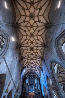 Late Gothic ribbed vault with organ loft from the Heilig-Kreuz-Münster, 15th century, Rottweil,