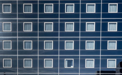Holiday Inn Express Hotel in Antwerp, square façade design, Flanders, Belgium, Europe