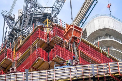 Construction site of the FOUR construction project, 4 high-rise towers at Roßmarkt in Frankfurt am