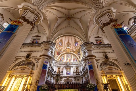 Guadalajara, Jalisco, Mexico, May 1, 2022: Scenic interiors of Guadalajara Central Cathedral of the